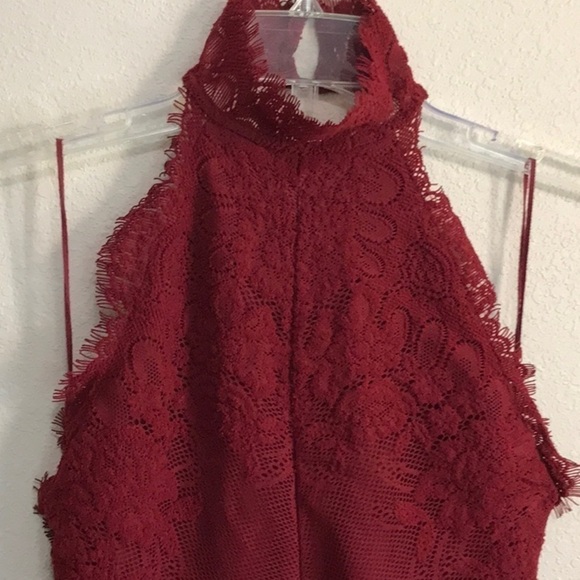 Intimately FREE PEOPLE Red Harper Lace Halter Sleeveless Mini Dress Size XS - Picture 4 of 11